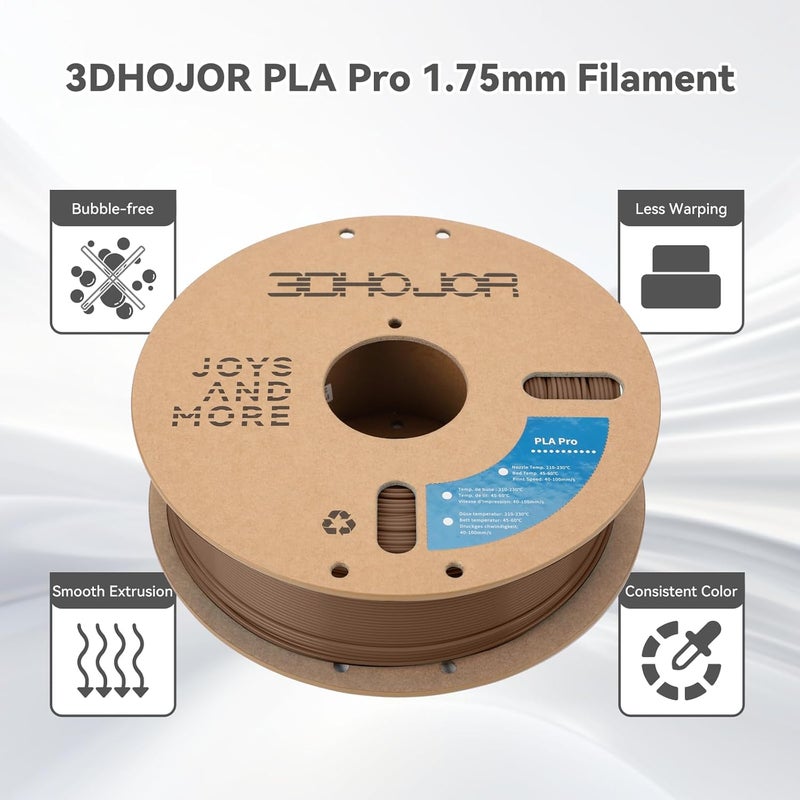 3DHoJor خيوط PLA Pro (PLA+) بقطر 1.75 مم، خيوط طابعة ثلاثية الأبعاد، بكرة كرتونية، +/- 0.03 مم-بني، 1 كجم - Image 3